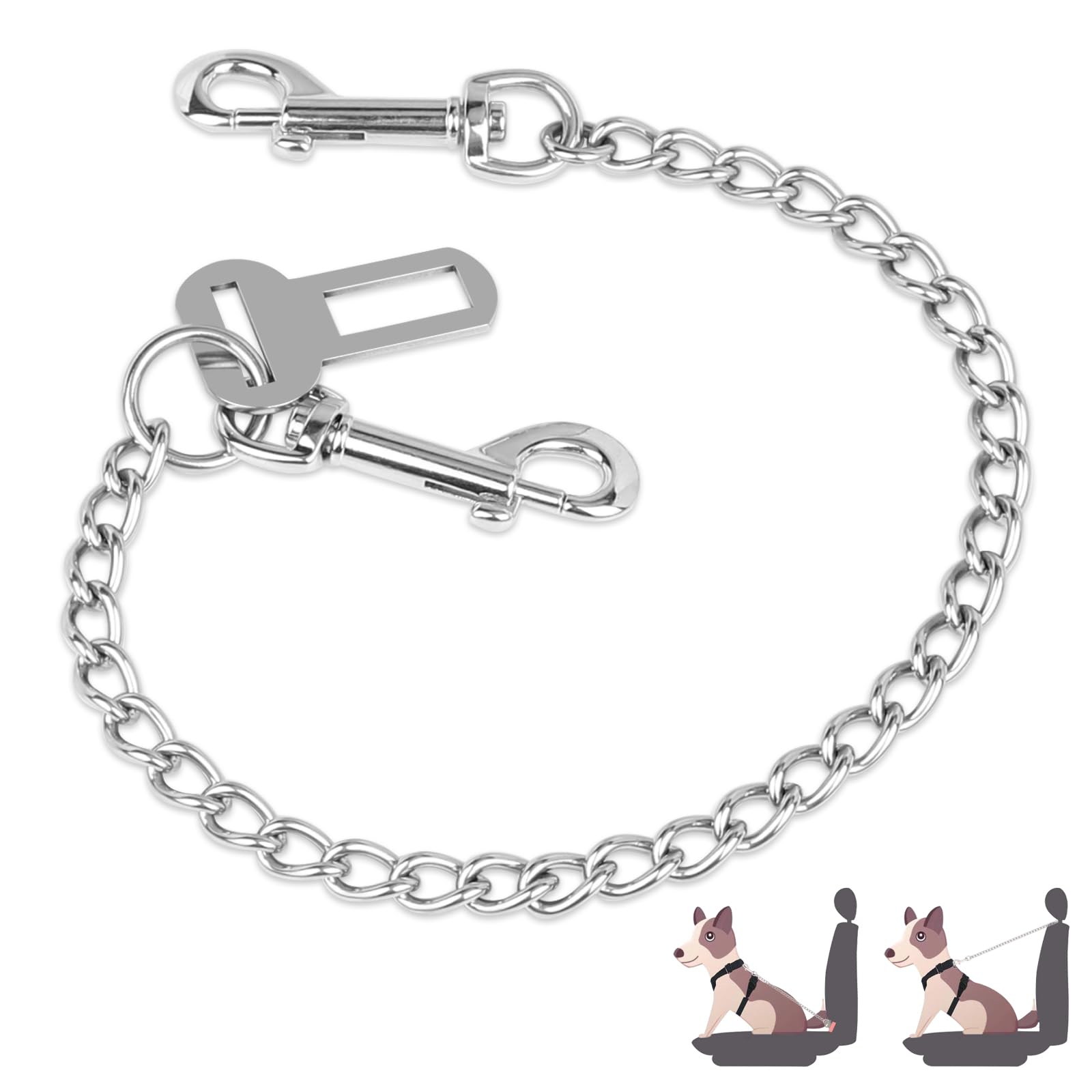 EFUTURETIME Cinturon Seguridad Perro Coche 53cm, Correa Coche Perro de Acero Inoxidable 304 Antimordeduras, Arnés Perro Coche 3 en 1 para Cinturón de Seguridad, Maletero e ISOFIX