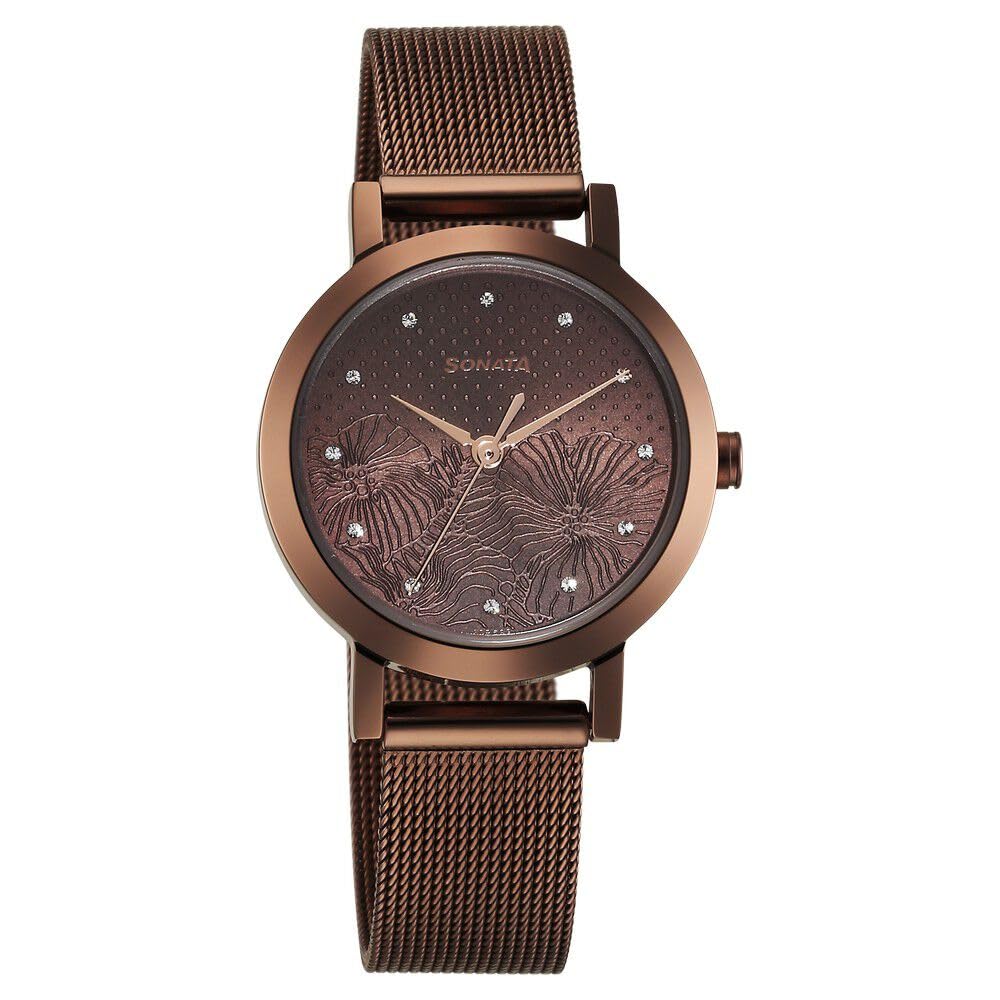 Sonata Quartz Analog Brown Stainless Steel Strap for Women-8174QM02 (B0CSP1XZDY) Amazon Price History, Amazon Price Tracker