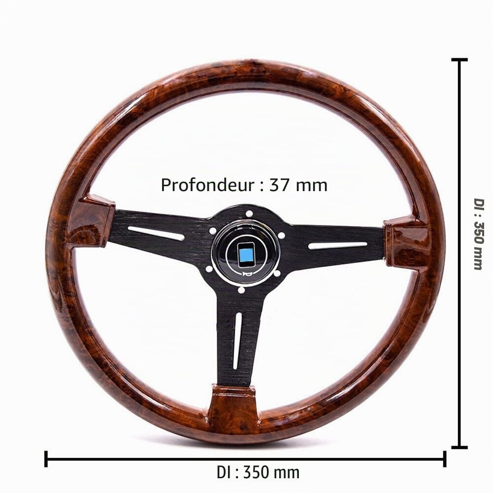 Surakey Volant rétro 14", volant de voiture classique 350 mm, volant vintage en bois avec adaptateur de volant à 6 trous, montage universel, volant vintage avec touches