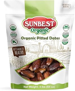 Sponsored Ad - Sunbest Natural Deglet Noor Organic Dates, 4 lbs – Pitted & Whole – Bulk Dried Fruit Snack For Kids & Adults – Naturally Sweet For Baking & Cooking – Chewy, Fiber Rich, Kosher & No Sugar Added (64 oz)