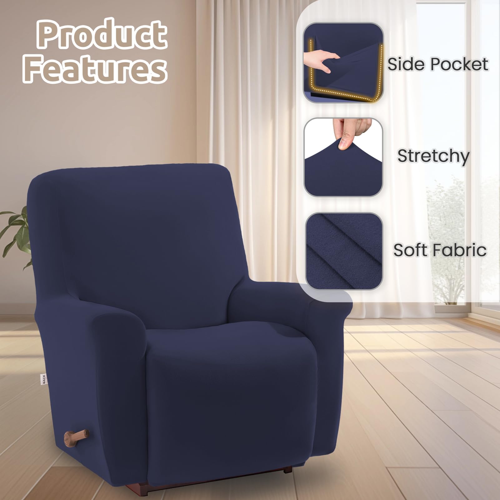 Copripoltrona Relax Reclinabile Elasticizzato, Copripoltrona Relax Reclinabile Elettrica Universale, Lavabile Antiscivolo Fodere per Poltrona Relax (Blu Marino)