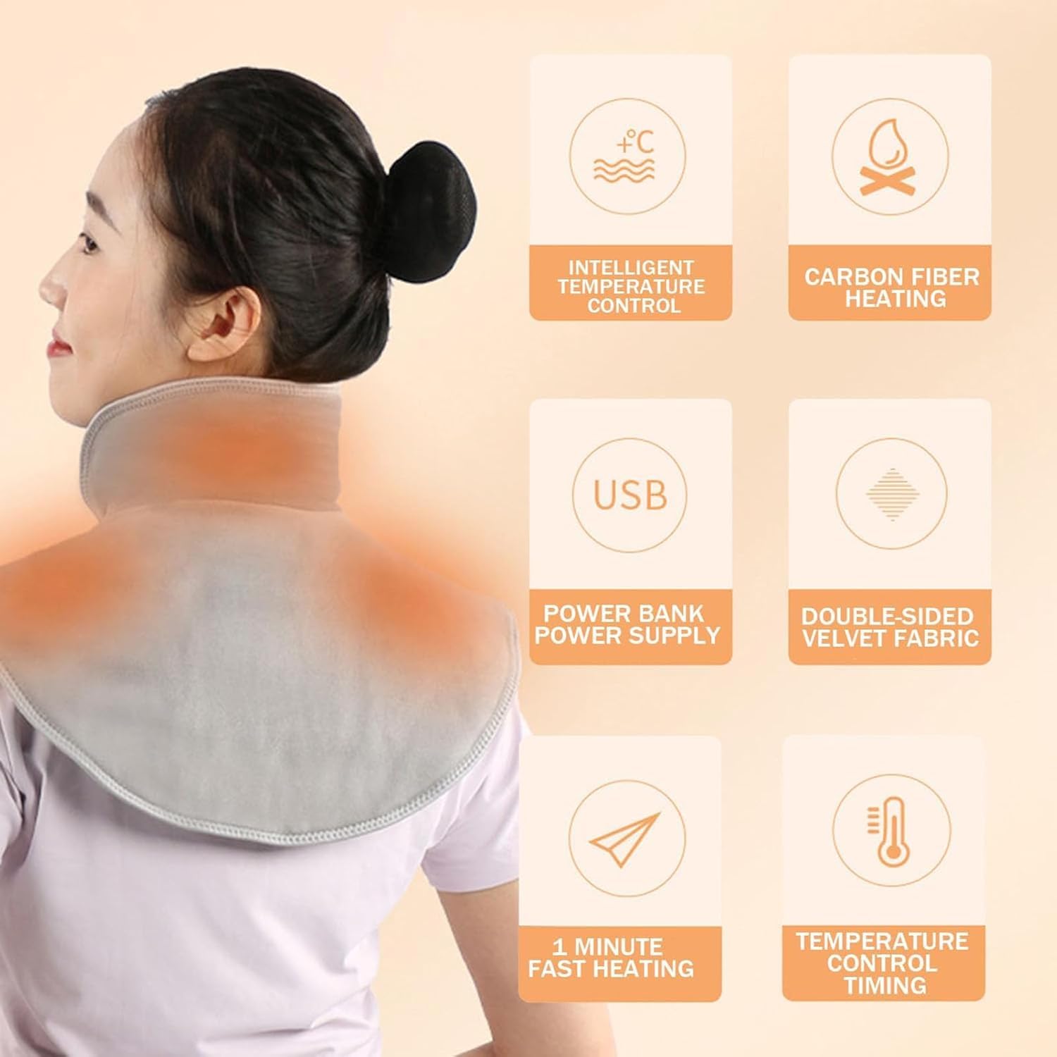 Almohadilla térmica para Cuello y Hombros, 3 Niveles de Calor y 3 ajustes de Tiempo, Calentamiento rápido, Ideal para Mujeres, Hombres y familias (Morado)