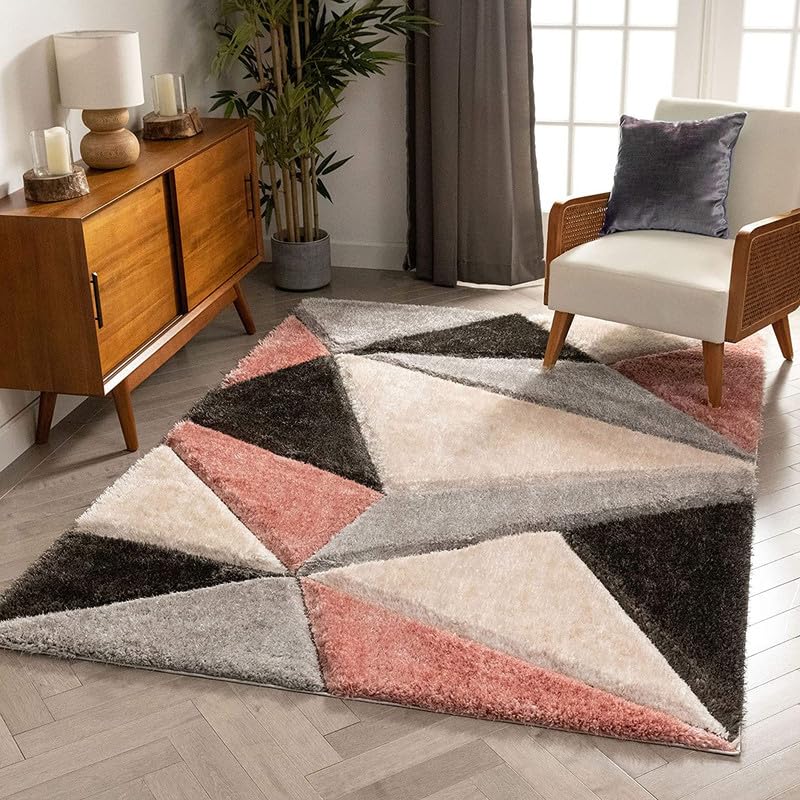 Image of Shaggy Area Rug - Extra Plush Luxury Carpet, Super Soft & Cozy Feel| Perfect for Living Room, Bedroom, and Stylish Home Decor- Peach Black Dimond (2 x 5 ft)