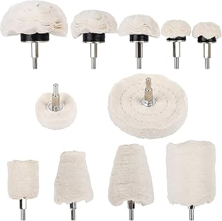 11pcs Buffing Wheel for Drill, Polishing Pad for Drill with 0.25" Hex Shafts, Cotton Polishing Kit for Rotary Tools, Sanding Headlight Rims Manifold Aluminum Chrome Stainless Steel
