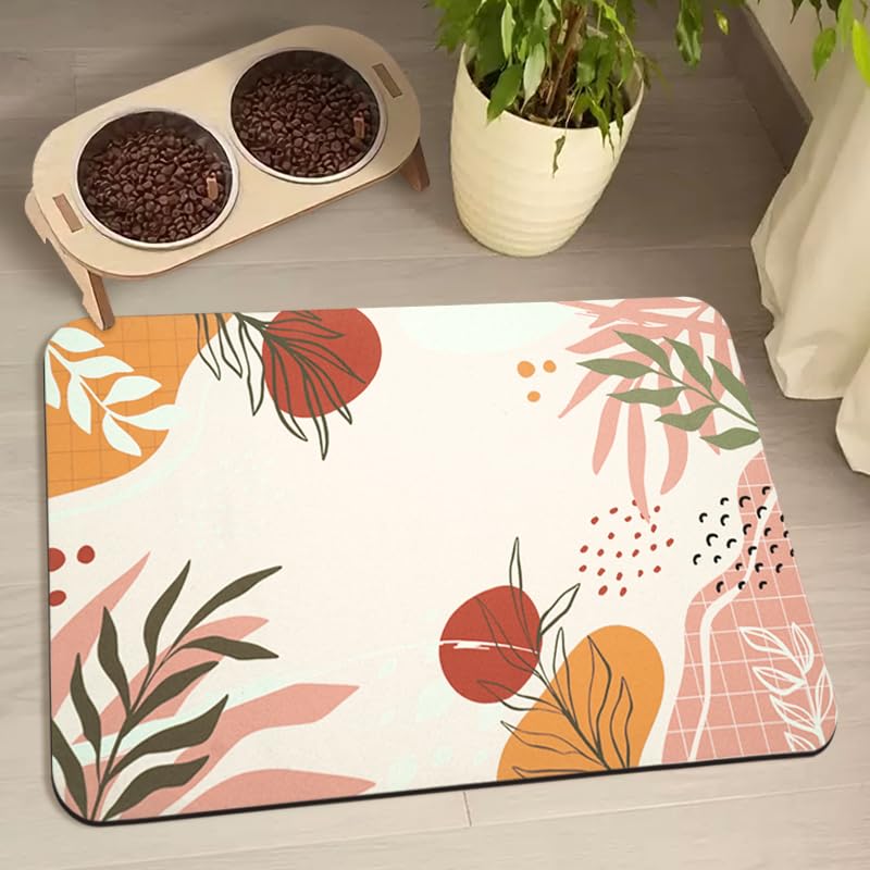 Dog Food Mats for Floors Waterproof, Pet Water Bowl Mats Pet Feeding Absorbent Placemats Bohemia Tropical Leaves 16 * 24 inch — image 1