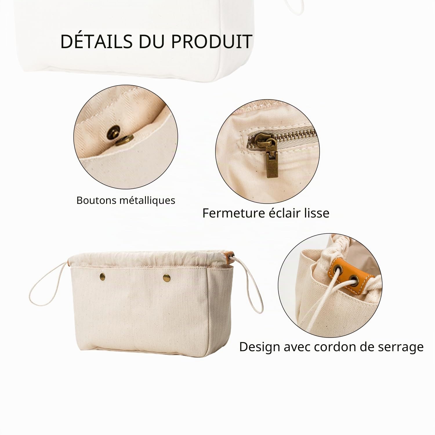 Pochette de rangement en toile de coton pour femme