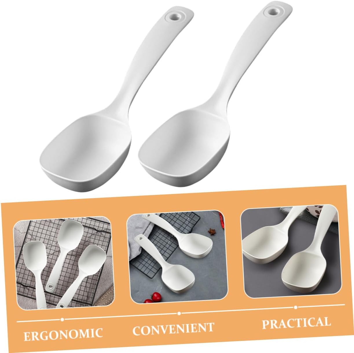 4pcs Long Handle Rice Ladle and Porridge Spoon Set, Sturdy Plastic Soup Ladles for Cooking and Serving, Kitchen Utensils Suitable for Home, Restaurant, Buffet Use