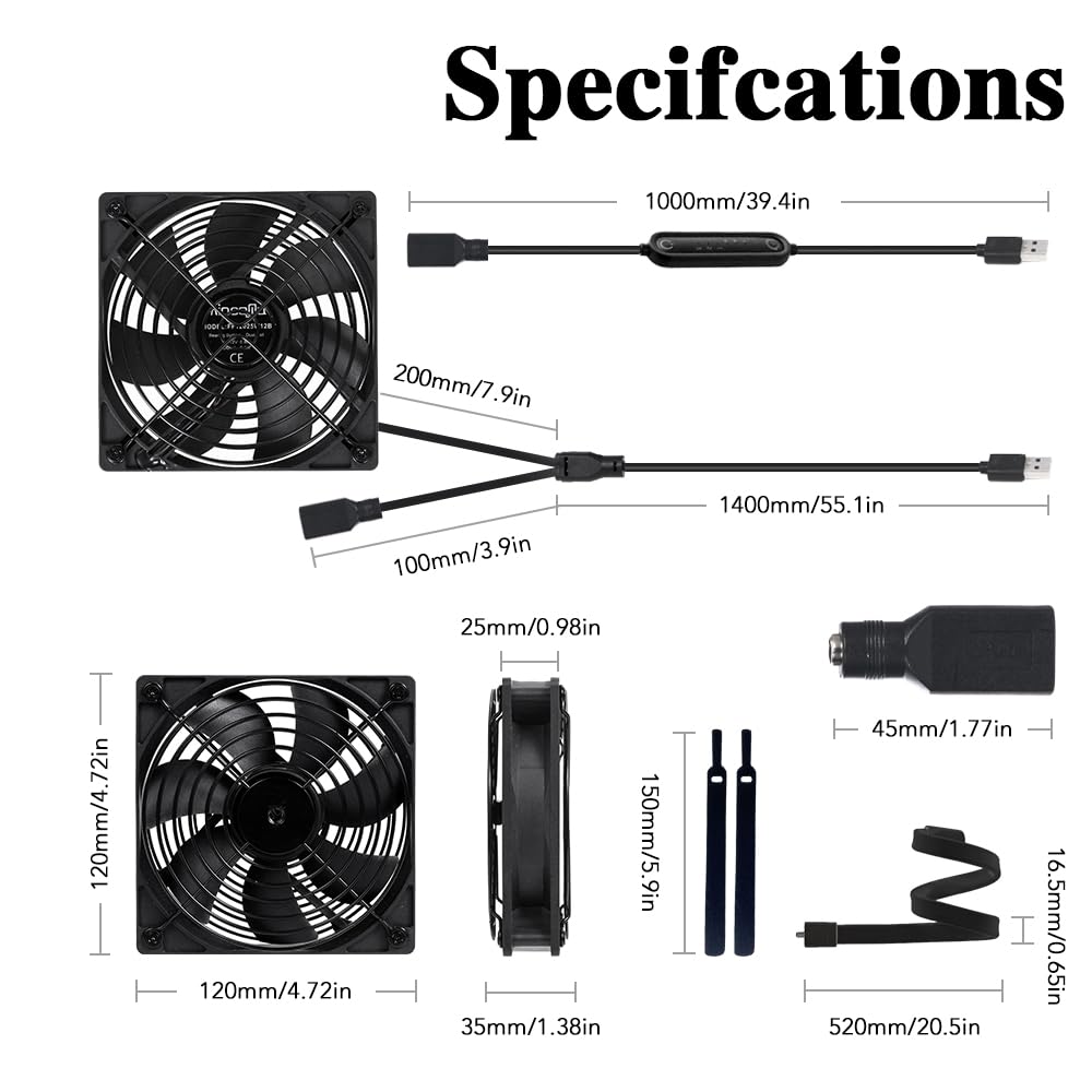 4.7 Inch Grow Tent Fan, 5V/12V Dual Voltage Gooseneck Ventilation Fan, IP54 Waterproof, 6 Speed Adjustable, Timer Cycle, Quiet Airflow for Greenhouse Hydroponics Plant Growing & Cooling