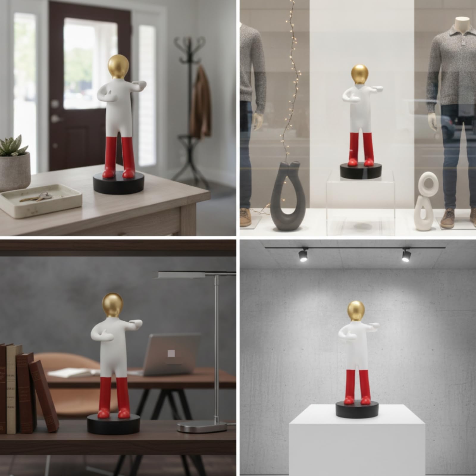 Baoblaze Statuetta Decorativa Moderna in Resina con Testa Metallizzata E Base Solida Superficie Levigata E Forma Minimal Adatta per Librerie Consolle Scrivania, D 19-10-31cm