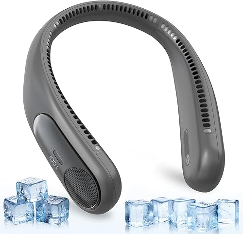 Miniatura 12 de Ventilador de cuello portátil, ventilador personal sin aspas, pantalla LED, 4 velocidades, recargable por USB de 6000 mAh, viento de enfriamiento