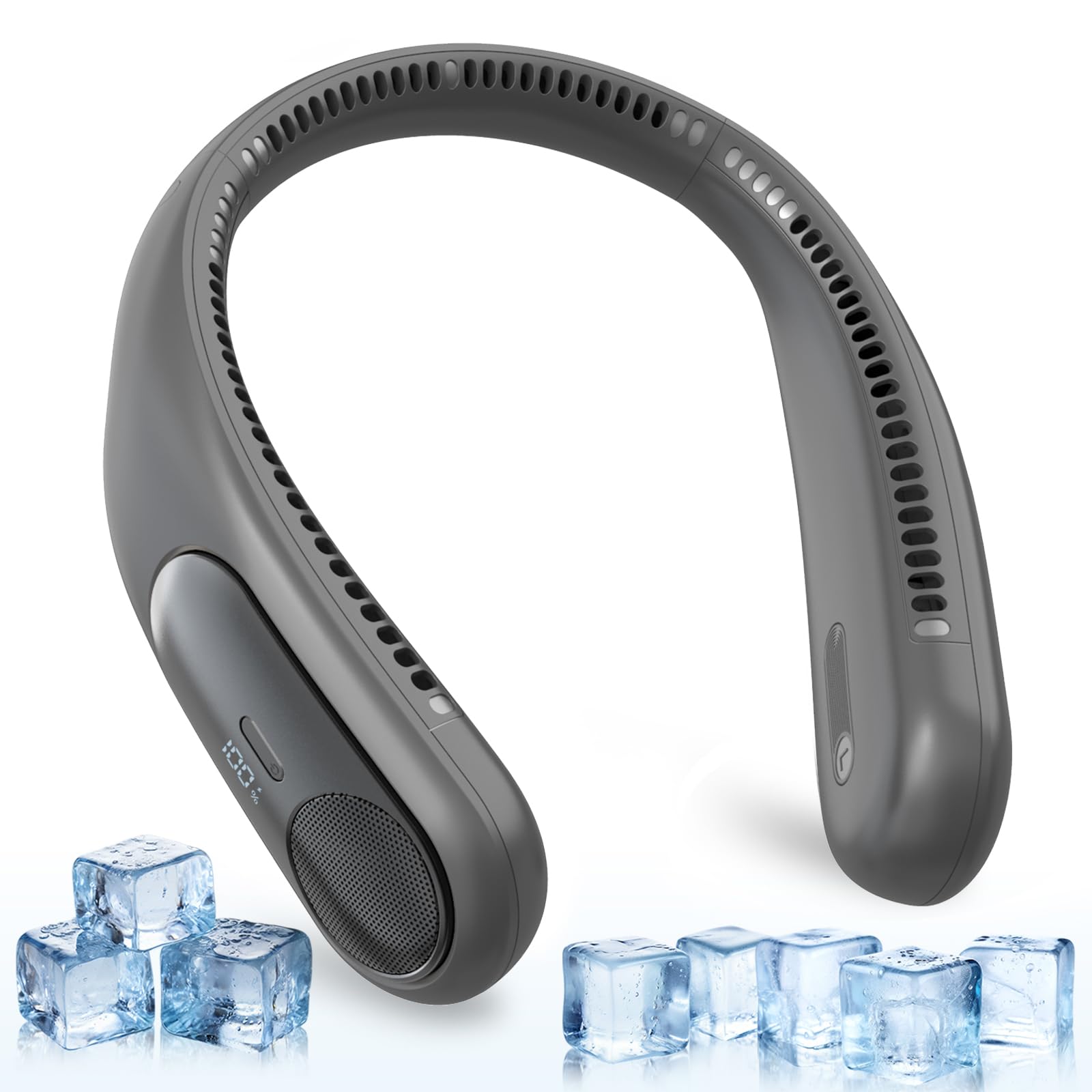 Portable Neck Fan,Personal Wearable Bladeless Fan,LED Display,4-Speeds,6000mAh USB Rechargeable,360° Strong Cooling Wind,Hands Free,White Elephant