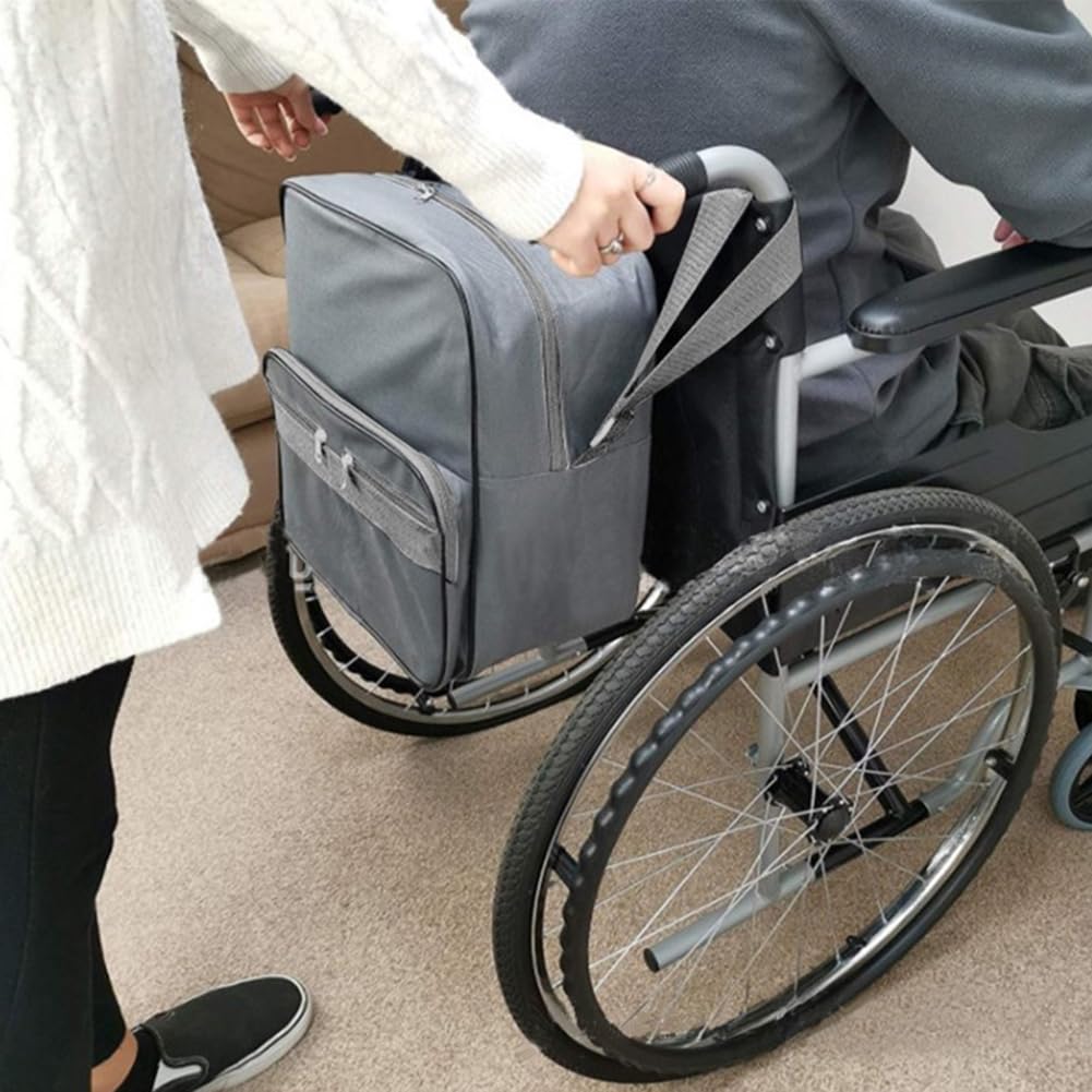 Bolsa trasera Silla de Ruedas, 600D Oxford impermeable mochila colgar en la espalda almacenamiento, Andadores Cochecitos Rollators y Scooters de Movilidad patinetes (35 * 19 * 30CM,Gray)
