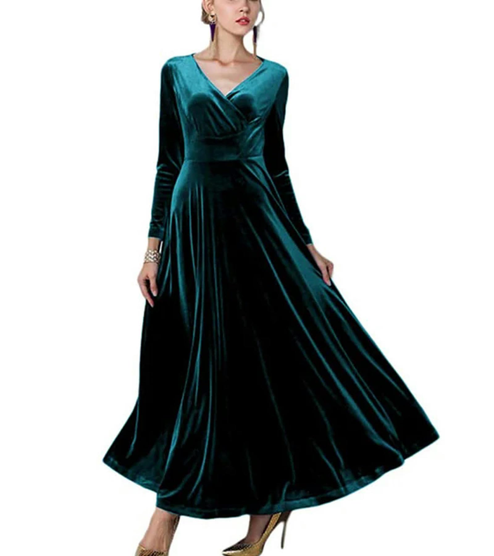 Vestido largo de otoño, cóctel, fiesta, noche, elegante, cuello en V, terciopelo, vestido formal, vestido maxi para mujer, vestidos