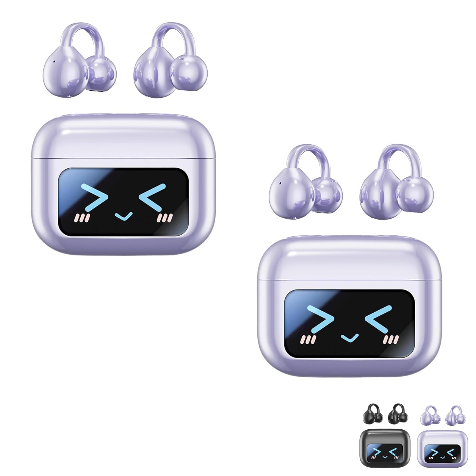 Auriculares Bluetooth inteligentes con pantalla táctil (2025), con clip, inalámbricos y abiertos for música y llamadas, con pantalla táctil LED audiovisual, deportivos, resistentes al agua(Purplex2)