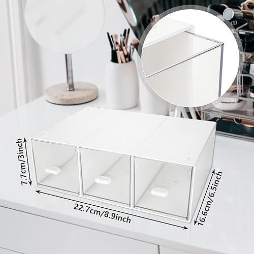 Miniatura 3 de CertBuy Paquete de 2 organizadores de escritorio, cajones de almacenamiento apilables con 6 compartimentos, almacenamiento de maquillaje de plástico