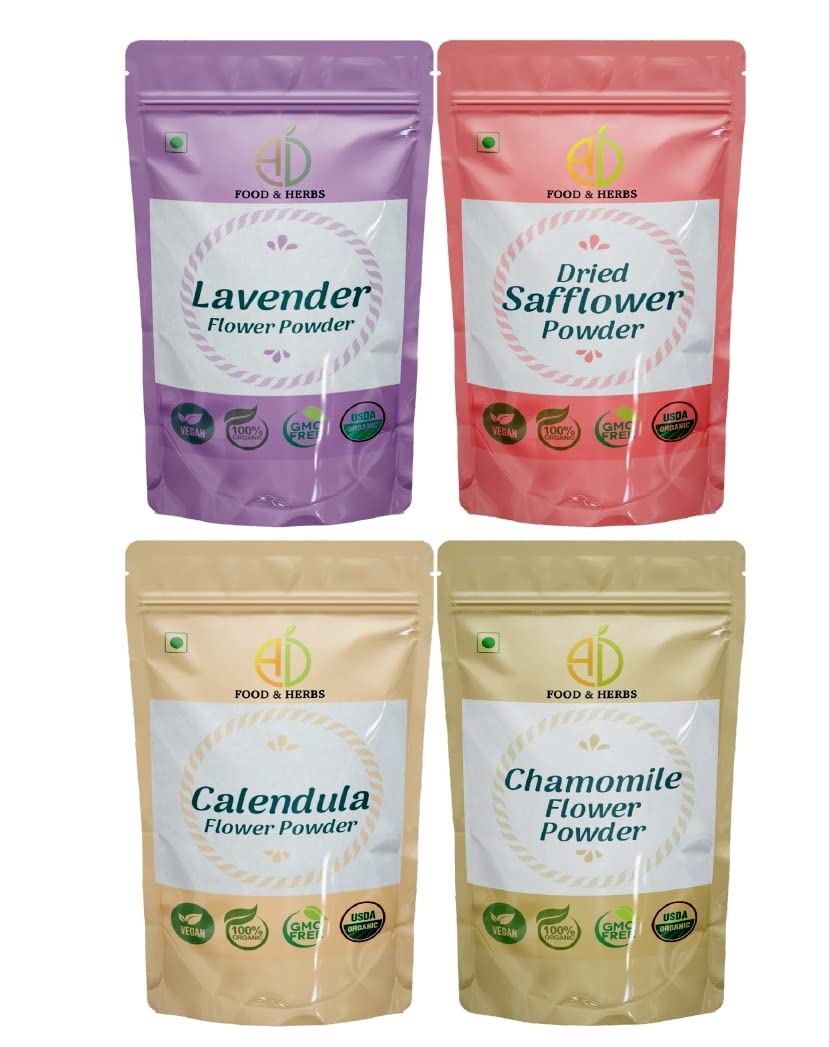 A D Food & Herbs Combo of Safflower/Lavender/Chamomile/Calendula Flower Powder Aromatic Edible for Homemade Lattes,Tea Blends,Bath Salts,Face packs & Body packs (250 GMS x Pack of 4) (B0BNW4KDGJ) Amazon Price History, Amazon Price Tracker