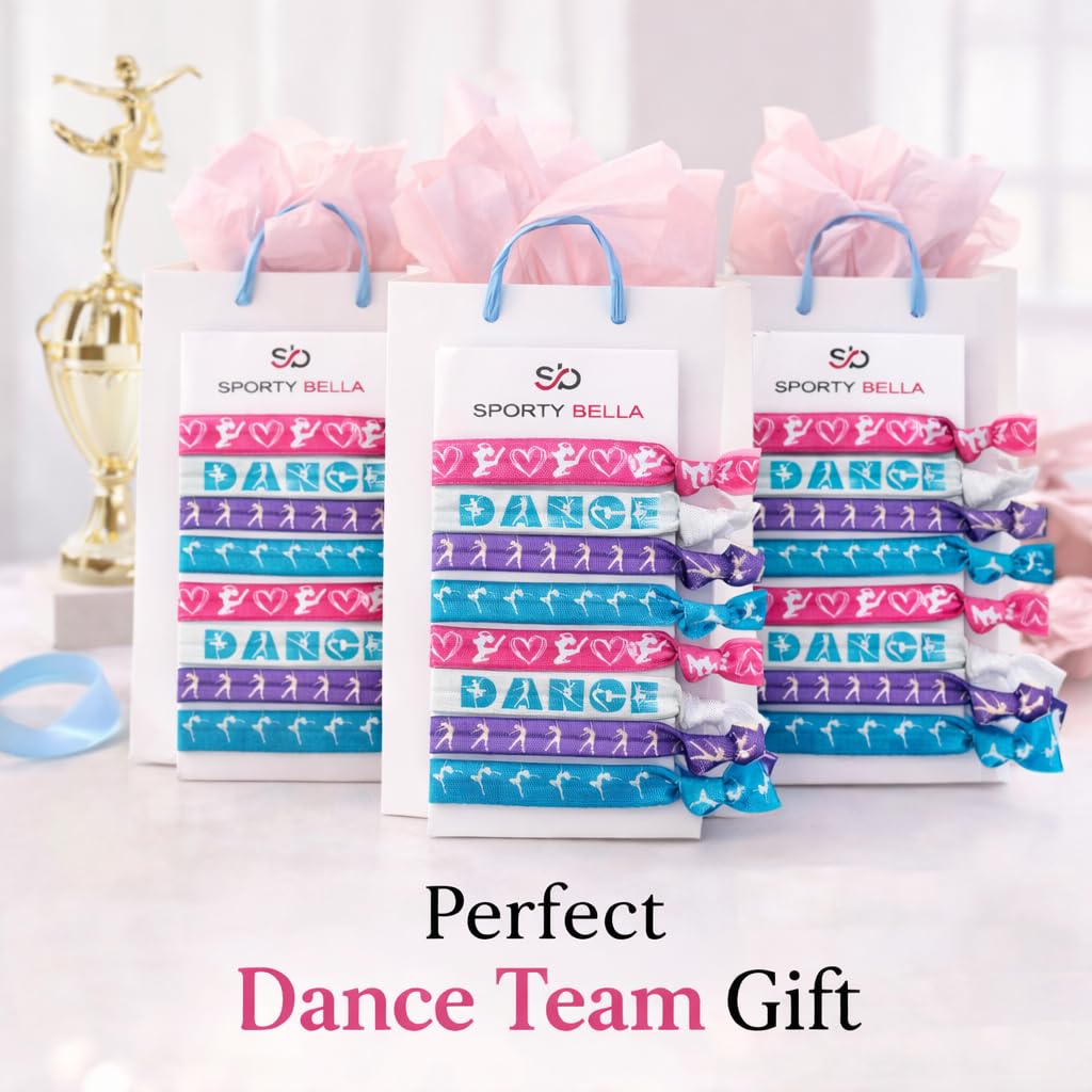 Lazos para el cabello de baile, regalo de baile, accesorios para el cabello de baile para niñas, juego de regalo de 8 piezas, sin arrugas, sin tirones, juego de coletas para bailarinas, equipo de