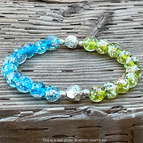 Artsy Crafts Inc Glow In The Dark Beads Bracelet, European Lampwork Bead Bracelet, Luminous Beads Anxiety Stress Relief Healing Crystal Chakra Bracelets Women Men (Blue And Lime) #TOP2
