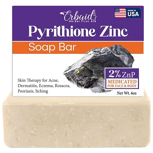 Pyrithione - Barra de jabón de zinc para cara y cuerpo, 4 onzas, 2% ZnP, jabón limpiador reparador de la piel para acné, rosácea, eccema,