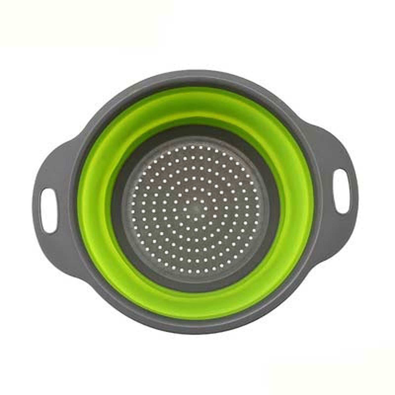 Colador plegable de silicona para fregadero, cesta de lavado de frutas y verduras, colador plegable con asa, herramientas de cocina (verde)