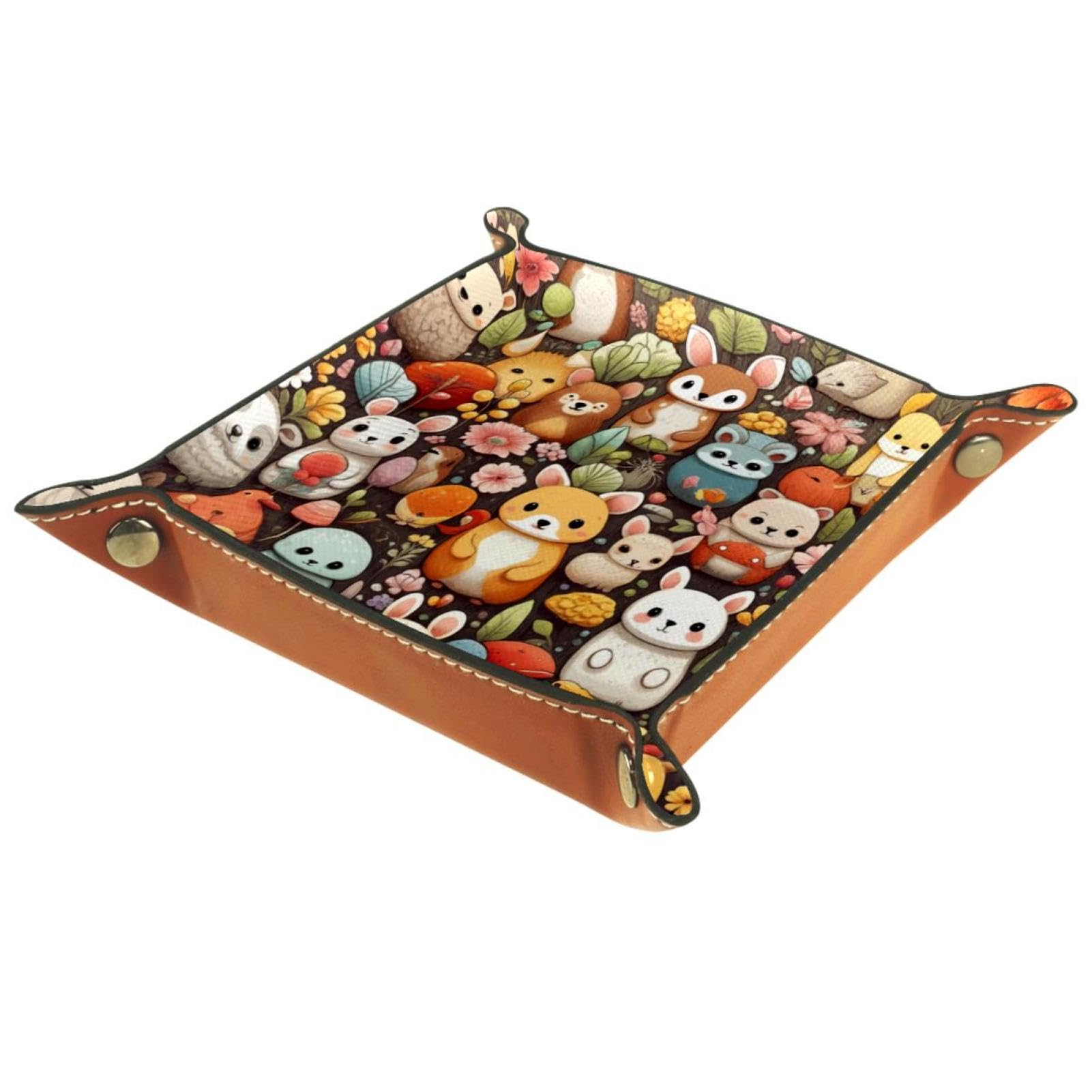 GenericGeneric Cute Cartoon Bunny Folding Rolling PU Leather Valet Catchall Organizer, Brown, 20.5x20.5cm, snh-001