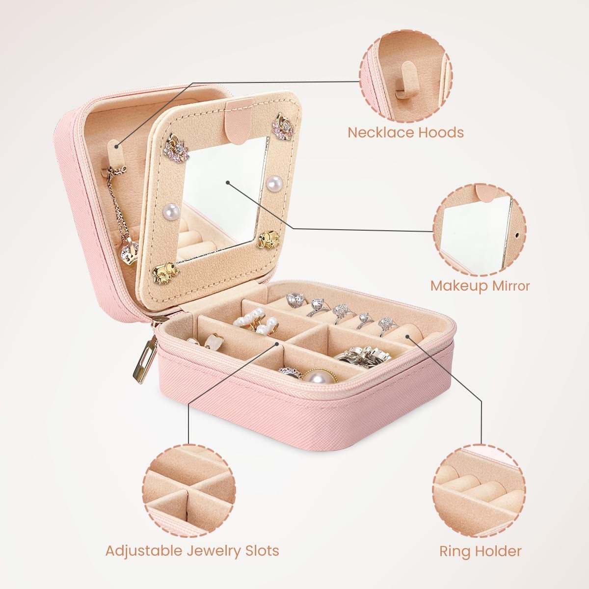 SANDJEST Personalized Jewelry Box, Pink Travel Jewelry Box with Initial C, Small Monogrammed Jewelry Case Organizer for Girls Women Teen Kids, Mini Travel Essentials Gifts for Birthday Christmas