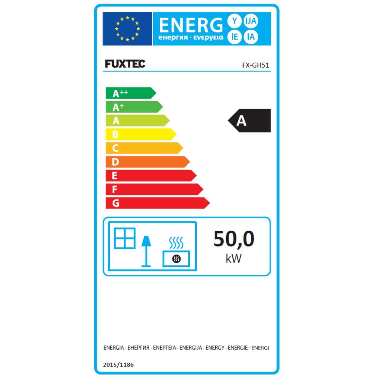 Generatore aria calda FUXTEC GH51 cannone a gas con adattore per bombole ITALIA riscaldatore, tubo di collegamento e riduttore di pressione potenza termica 50 kW, portata d'aria 650 m³/h