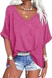 Women's Oversized T Shirts V Neck Short Sleeve Summer Casual Loose Tops Tees