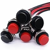 Twidec/6Pcs SPST Momentary Push Button Switch AC250V/3A AC125V/6A Mini Off(ON) ON Black + Red with Pre-soldered Wires R13-507BKR-X