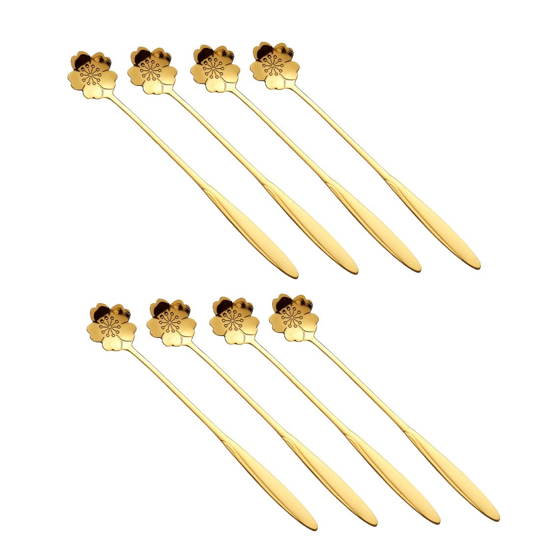 TINSICO 8 Pieces Stainless Steel Tableware Creative Sakura Flower Pattern Coffee Spoons Stirring Spoon Sugar Spoon Teaspoon,Gold Large