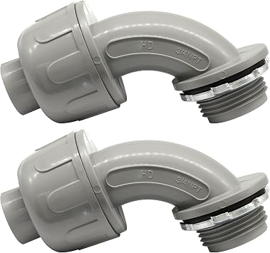 3/4 Inch Liquid Tight Connector, 2 Pcs Conduit Connectors - Flexible Conduit Fittings, 90 Degree Design for Home Kitchen Bathroom Electrical Installations