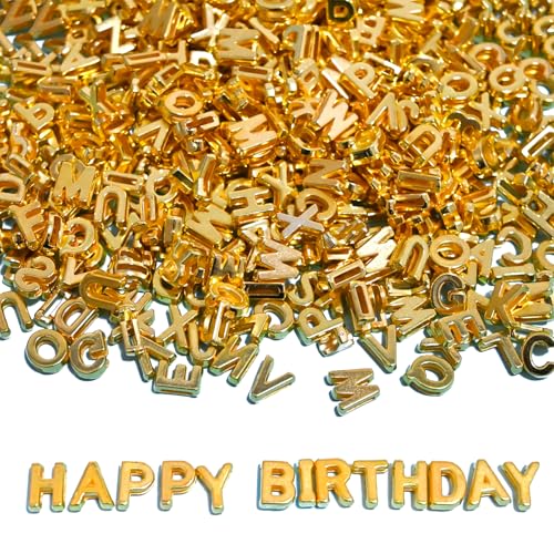 300+ Pieces 9x12mm Big Large Alphabet Letter Beads Charms A-Z Mixed Plastic Shape Loose Bead for Jewelry Making Bracelets Necklaces Key Chains (Golden)