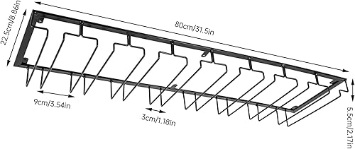 Miniatura 5 de Estante para copas de vino, 8 filas debajo del gabinete, soporte para copas de vino, organizador de almacenamiento para copas de vino, para bar,
