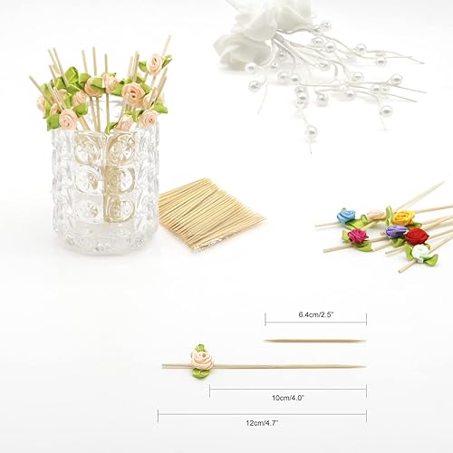 Miniatura 2 de Minisland Palillos de cóctel de flores de rosa rosa, palillos de bambú de 4.7 pulgadas de largo para aperitivos, decoración de despedida de soltera