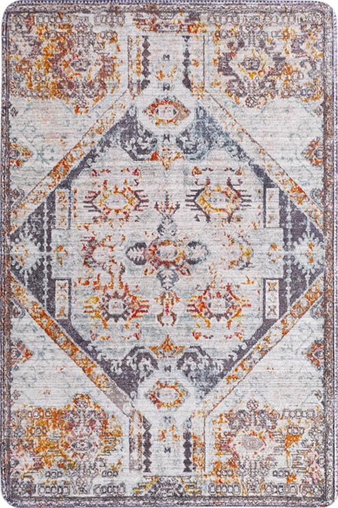 Miniatura 7 de Alfombra de área naranja y beige de 2 x 3 pies, alfombra pequeña con estampado antideslizante, tapete suave de pelo bajo, alfombra lavable para