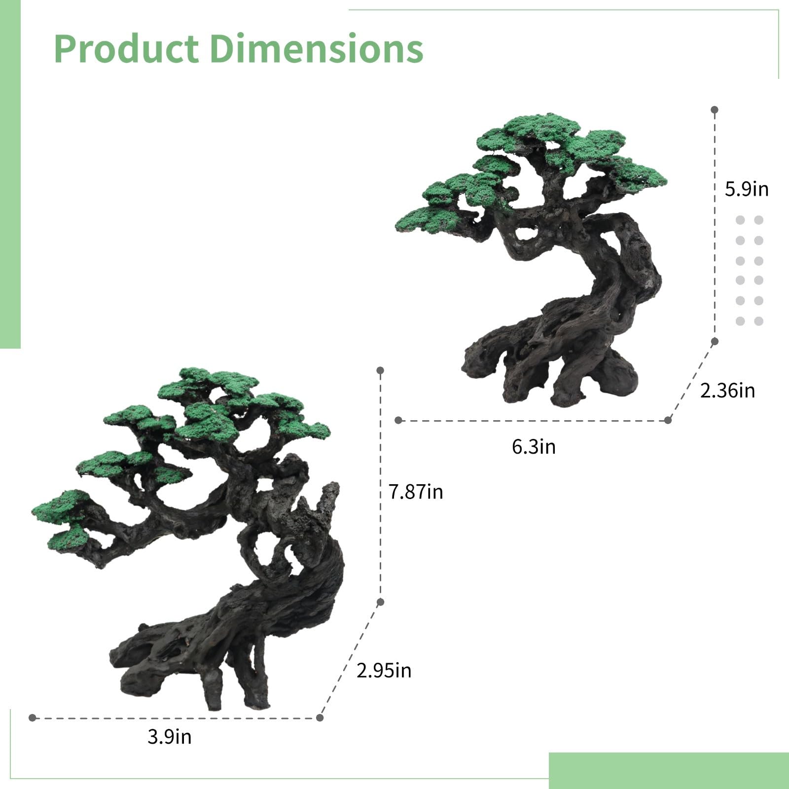 Bonsai artificiale, decorazione per acquario, 2 pezzi, muschio, con struttura in resina, ideale per acquari d'acqua salata e d'acqua dolce