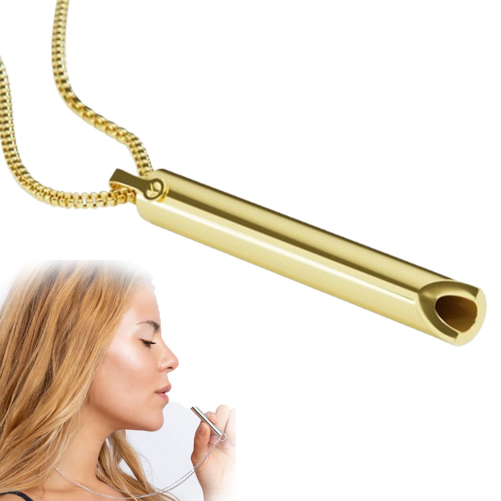 Breathlink Quit Smoking, Noluva Breathlink Stop Smoking, Breathlink Quit Smoking Necklace, Stop Smoking Aids That Work for Natural Calm & Stress Relief (Gold)