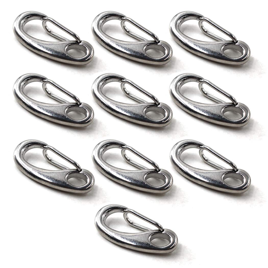 Flomore 40mm Climbing Carabiner Clip 304 Stainless Steel Spring Snap Hooks Nonlocking Keychain (Pack of 10)