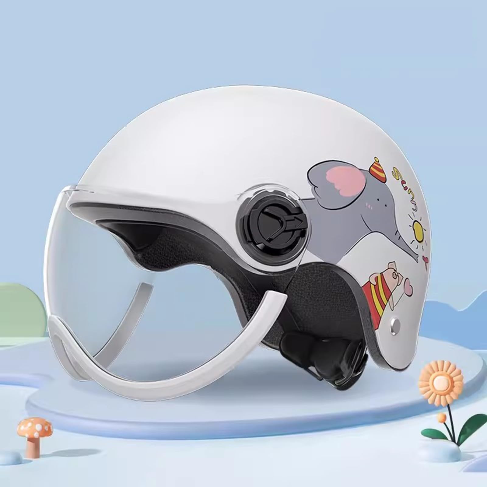 Cascos De Motocicleta De Dibujos Animados para Niños, Bonitos Cascos De Cuatro Estaciones con Visera Solar para Jóvenes Ciclomotor ATV Cruiser Scooter Casco para Niño Y Niña B,M48-54CM