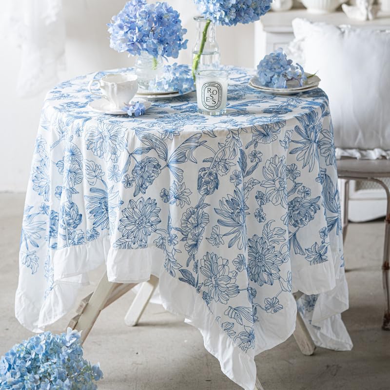 Nappe brodée coton imperméable bleu et blanc 200x140 cm pour table rectangulaire - 3
