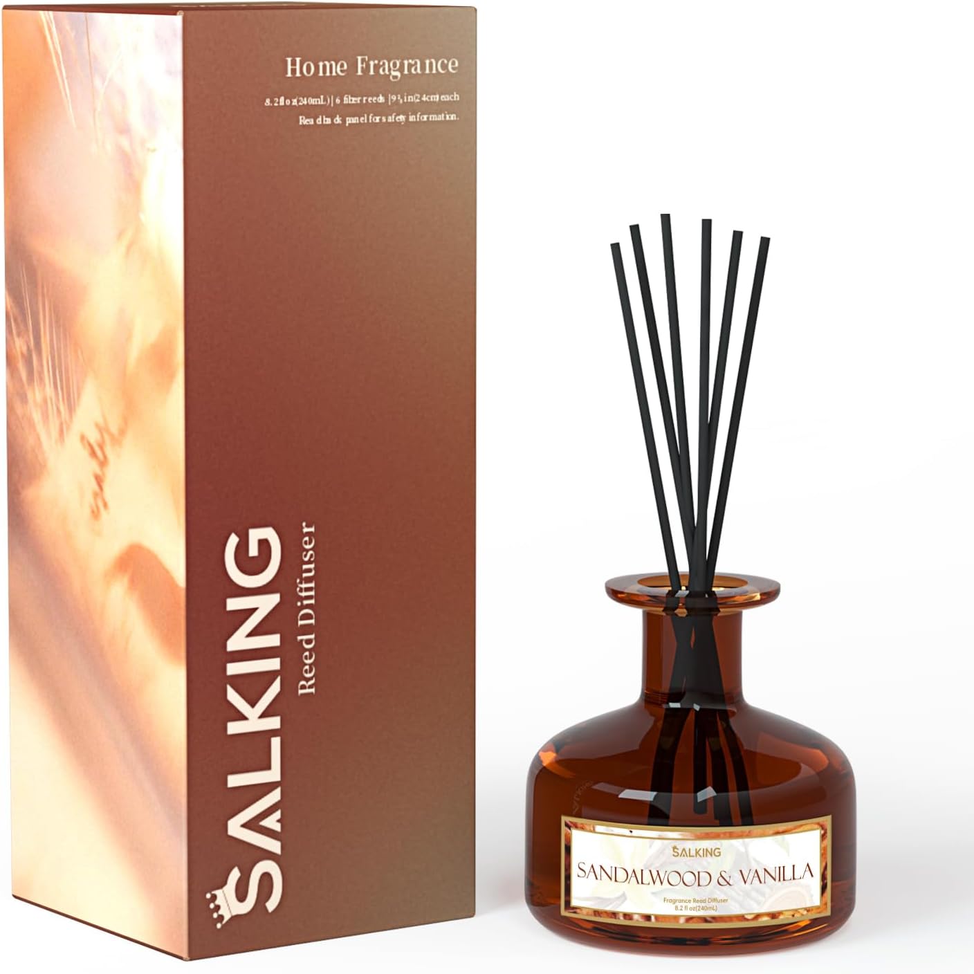 SALKING Sandalwood & Vanilla Reed Diffusers Set, 240ml Scented Diffuser