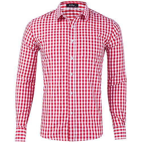 Yiwa Chemise à manches longues en coton pour homme Style bavarois - Rouge - XL