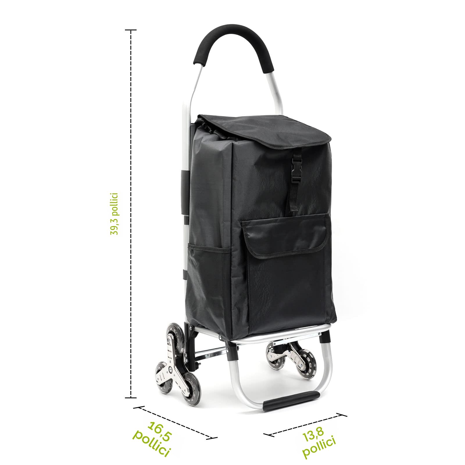 Trolley pieghevole per la spesa, con ruote in gomma, stabile, con scomparto frigo, borsa termica rimovibile, con ruote, 56 litri