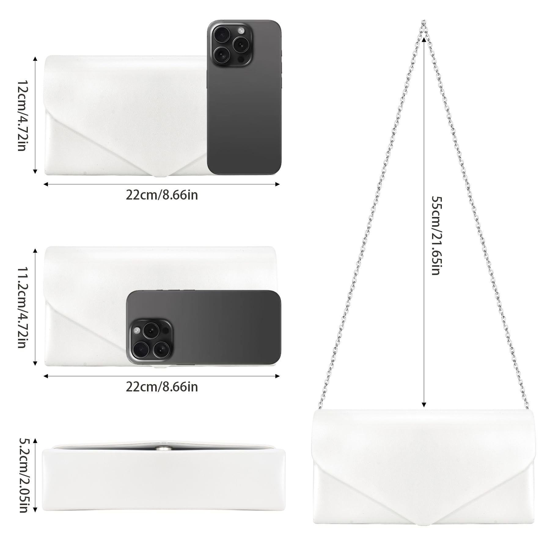 Larcenciel Pochettes et Clutches Femme Cuir, Sac a Main Femme Blanc avec Chaîne