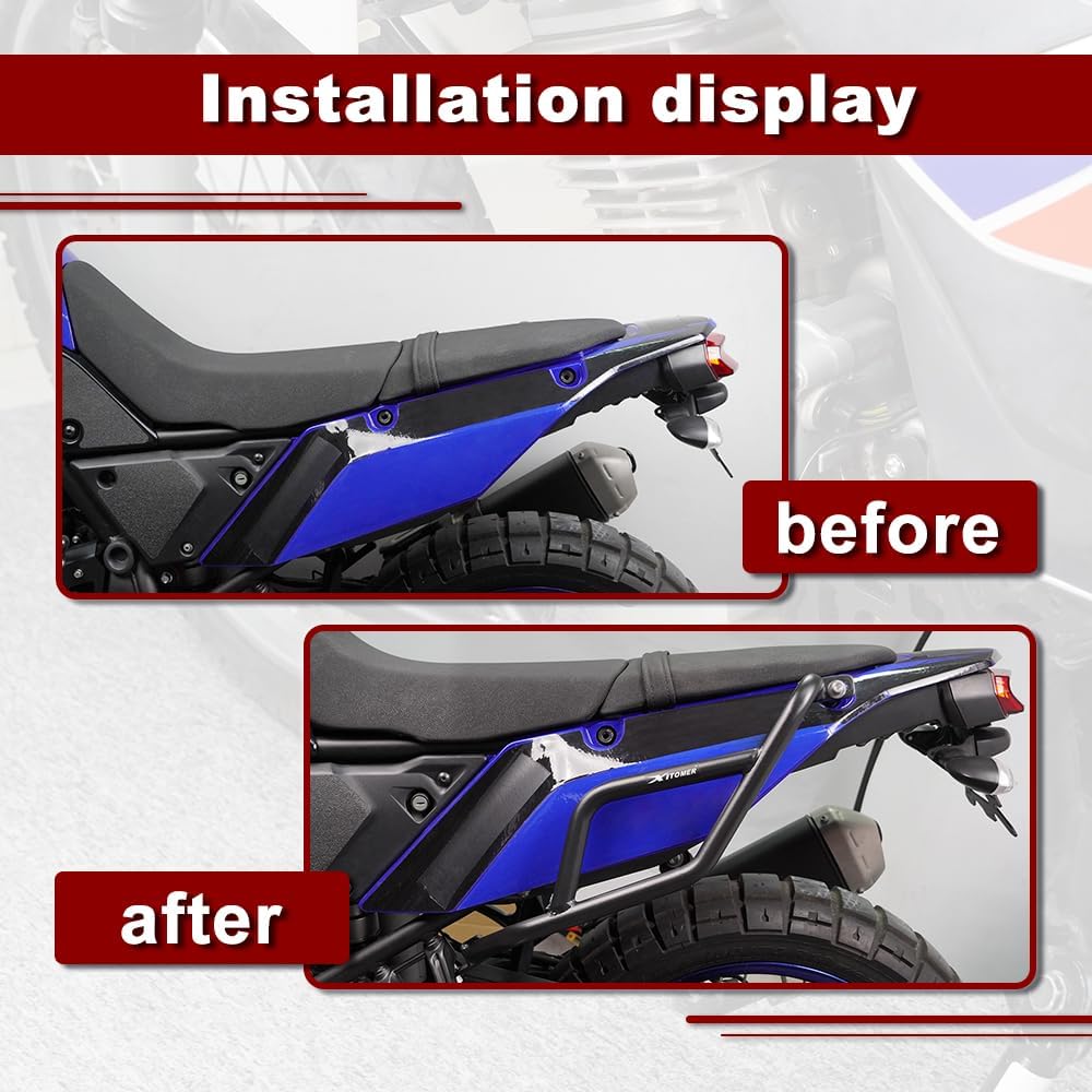 Xitomer Fit for 2024 Tenere 700 Motorcycle Crash Bars Fit for Tenere 700 XTZ690 2019 2020 2021 2022 2023 2024 Rear Side Pannier Support Falling Body Frame Protection