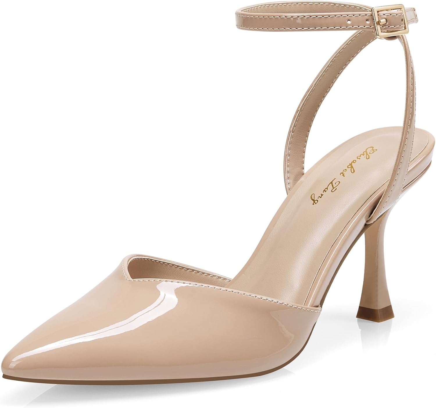 Elisabet Tang Women's Heeled Pumps Pointed Closed Toe Shoes Kitten Heels 3.15IN Ankle Strap High Heels Dress Sexy Shoes for Party