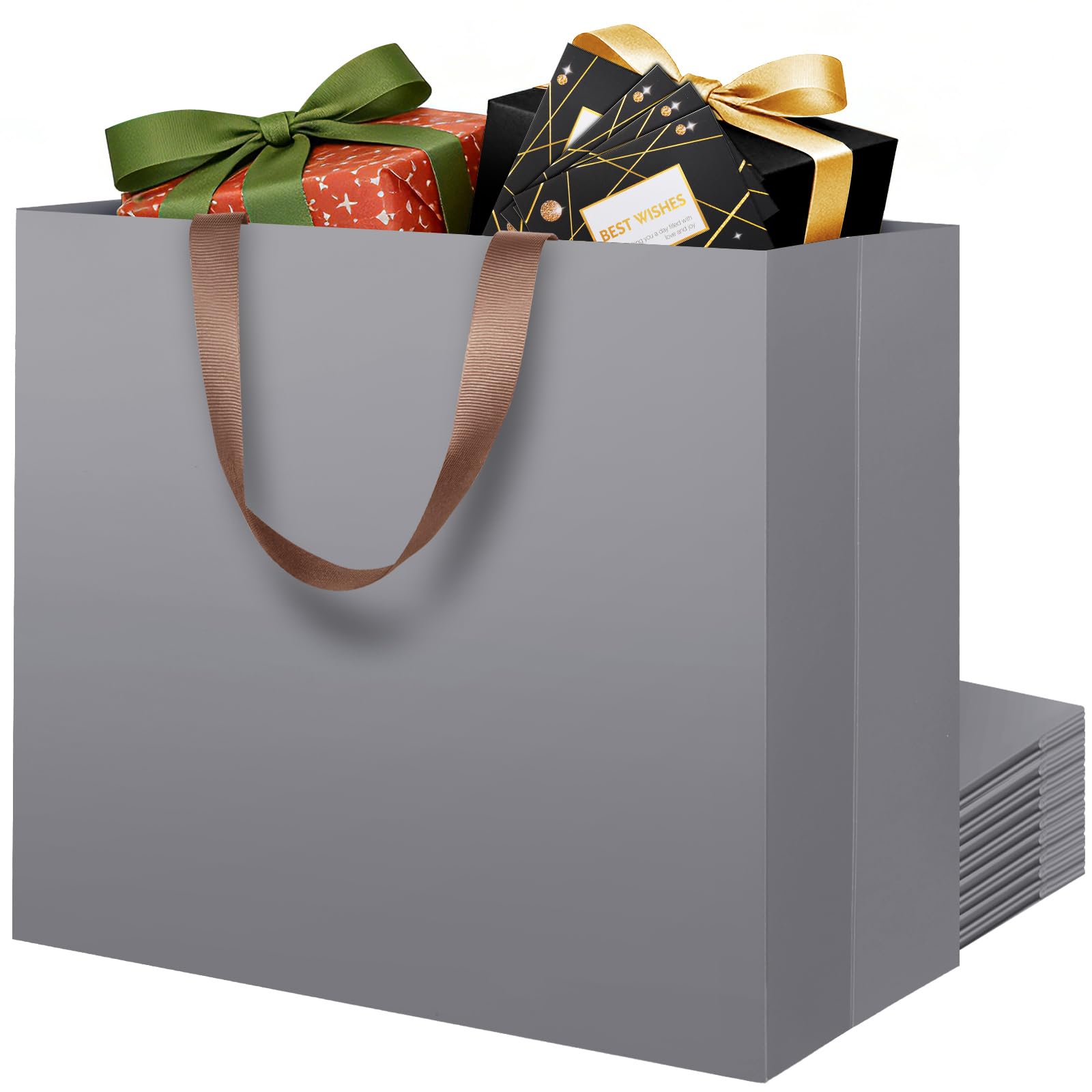 LVNRIDS 10 Pack Extra Large Gift Bags Grey, Luxury XL Gift Bag with Handle 43 x 13 x 32 cm, Extra Large Gift Bags with Cards for Small Business Wedding Birthday Party Christmas Presents Mall