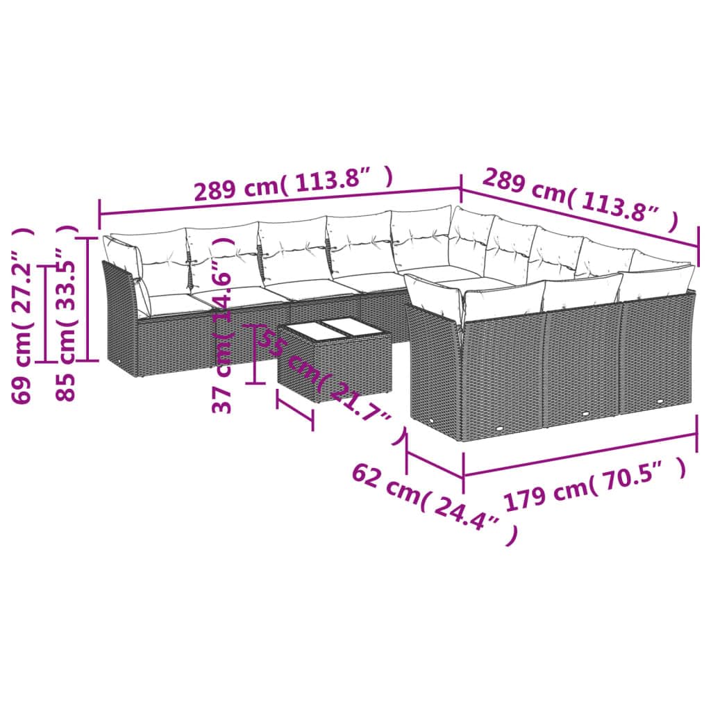 Set di 12 divani da giardino con cuscini, in polyrattan, resistente alle intemperie, per terrazza, balcone e veranda, con tavolo, divano, poltrona, panca e set lounge per esterni