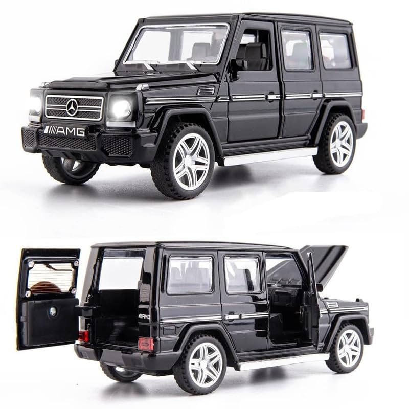 Image of Kids Model 1:32 G65 Die Cast Metal Car Pull Back Action Opening Doors with Realistic Engine Sound Lights Toy Car Gift for Boys - Black
