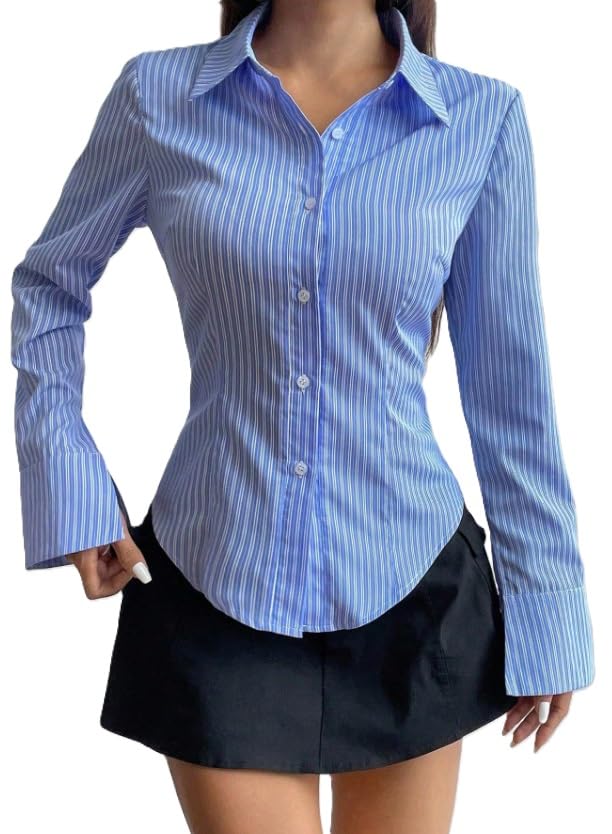 Image of Women Shirt||Women Relaxed Fit Vertical Striped Spread Collar Cotton Casual Shirt (S-12-19)